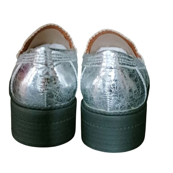 NEW Zodiac Alaina Faux Crackle Leather Square Toe Loafers Silver SY Size 7.5 - Picture 6 of 13